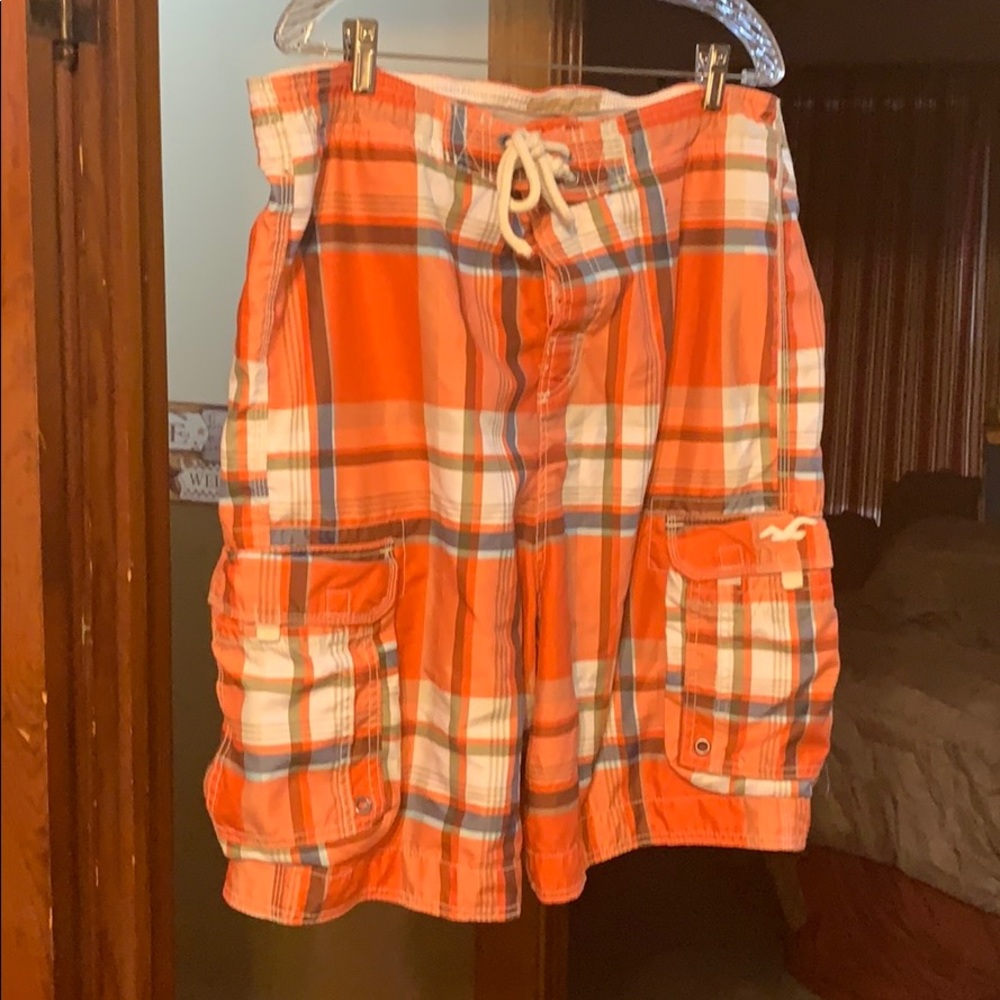 Hollister orange plaid swim shorts
